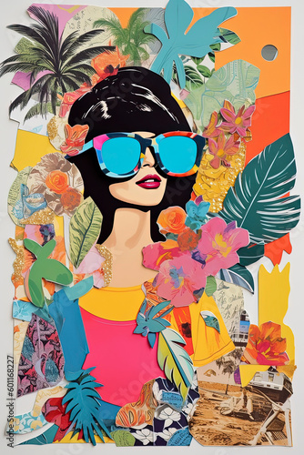 Generative AI illustration of Cool trendy collage of summer in the beach handmade on scrapbook paper with vibrant colors © Eduardo Lopez