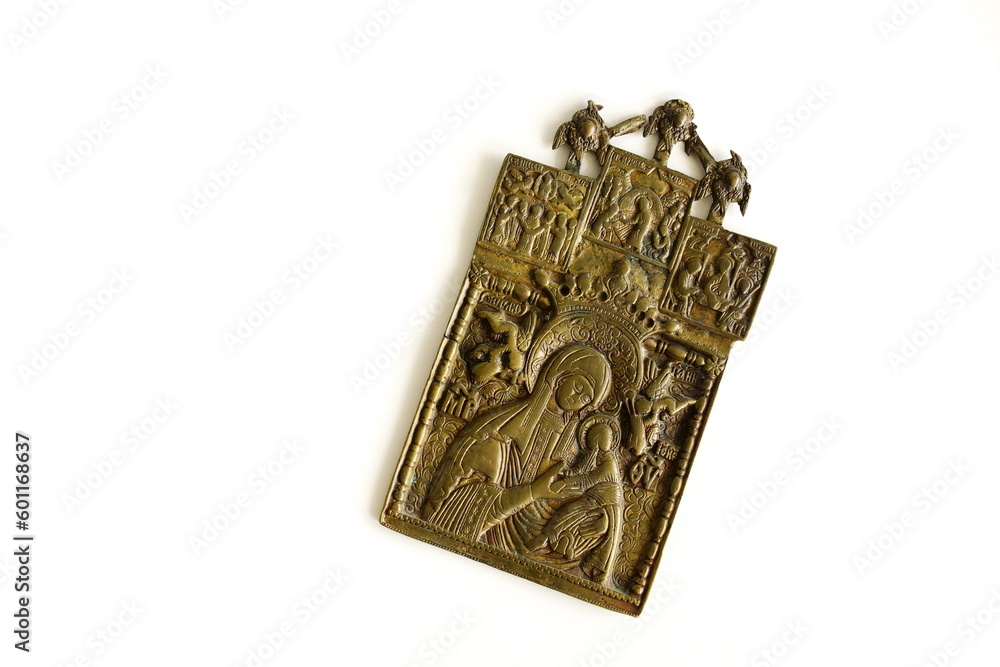 Fototapeta premium Vintage religion metal icon isolated on white background.