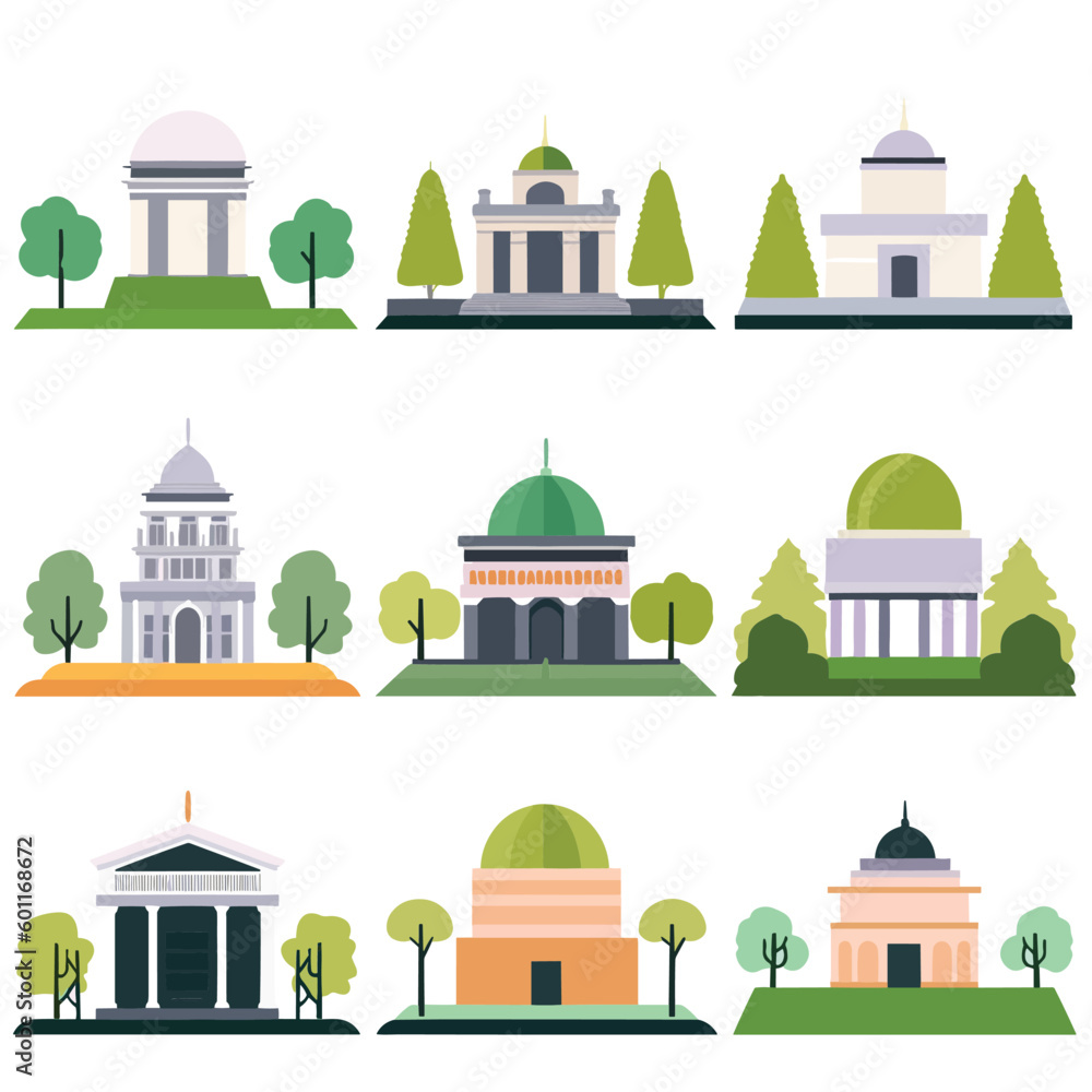 set of buildings with trees