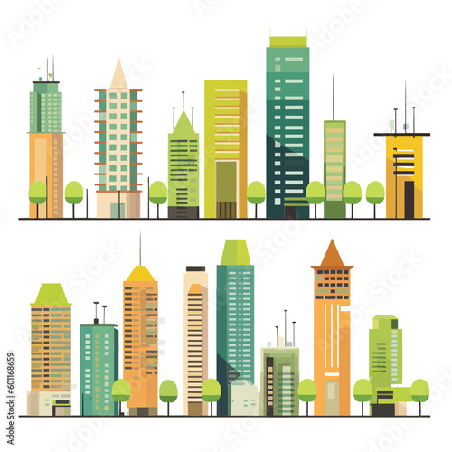 set of buildings eco-friendly