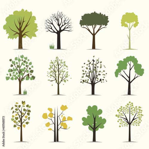set of trees vector isolated