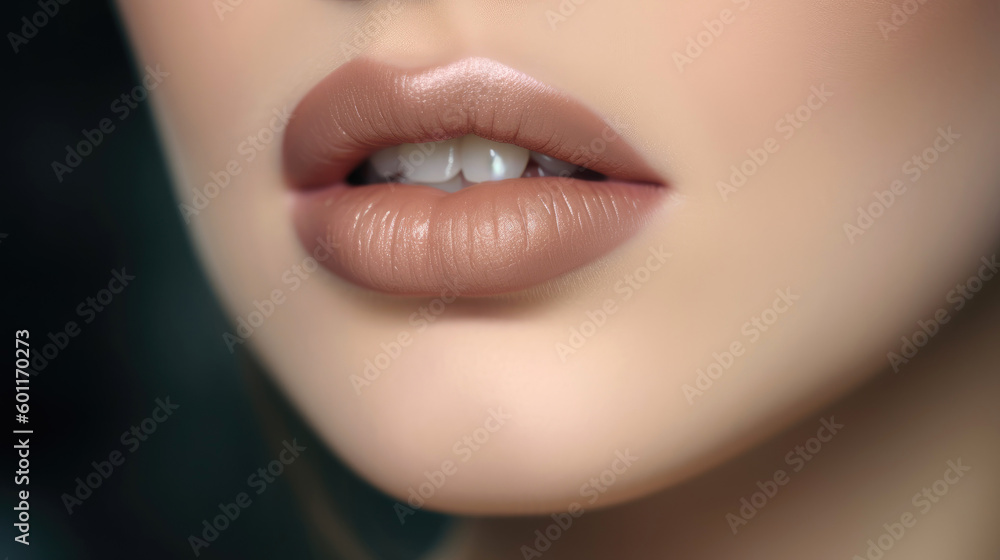 Fototapeta premium Beautiful young woman's lips closeup. Generative AI