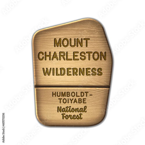 Mt. Charleston National Wilderness, Humboldt-Toiyabe National Forest Las Vegas, Nevada wood sign illustration on transparent background