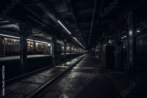 Dark vacant platform without illumination. Generative AI