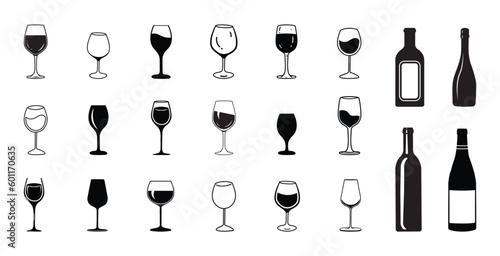 wine glass and bottle silhouette 