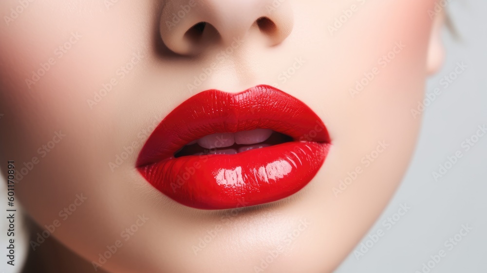 Fototapeta premium Beautiful young woman's lips closeup. Generative AI