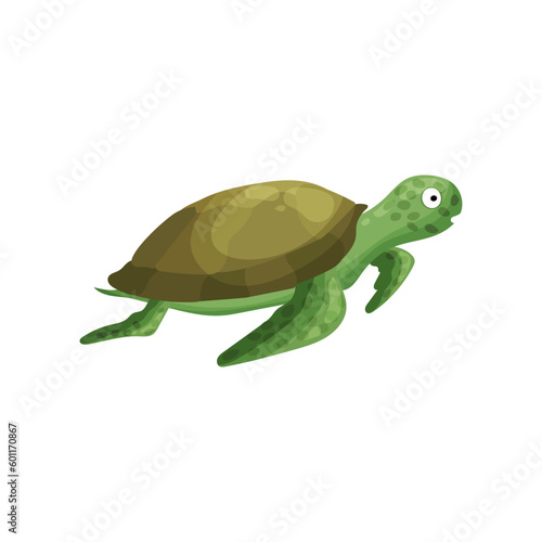 Cute cartoon sea turtle isolated on a white background. Marine animals.