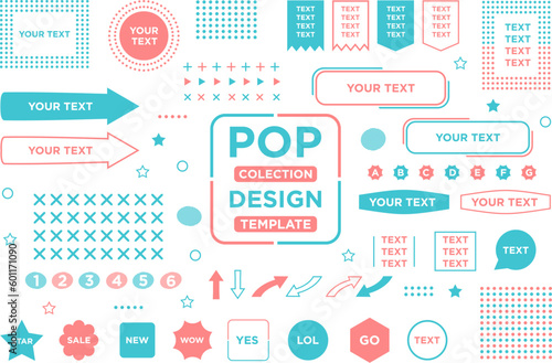 Retro-pop vector icon, Retro-pop geometrical pattern and frame design set. Open path available. Illustrations, vectors, ribbons, banners, templates