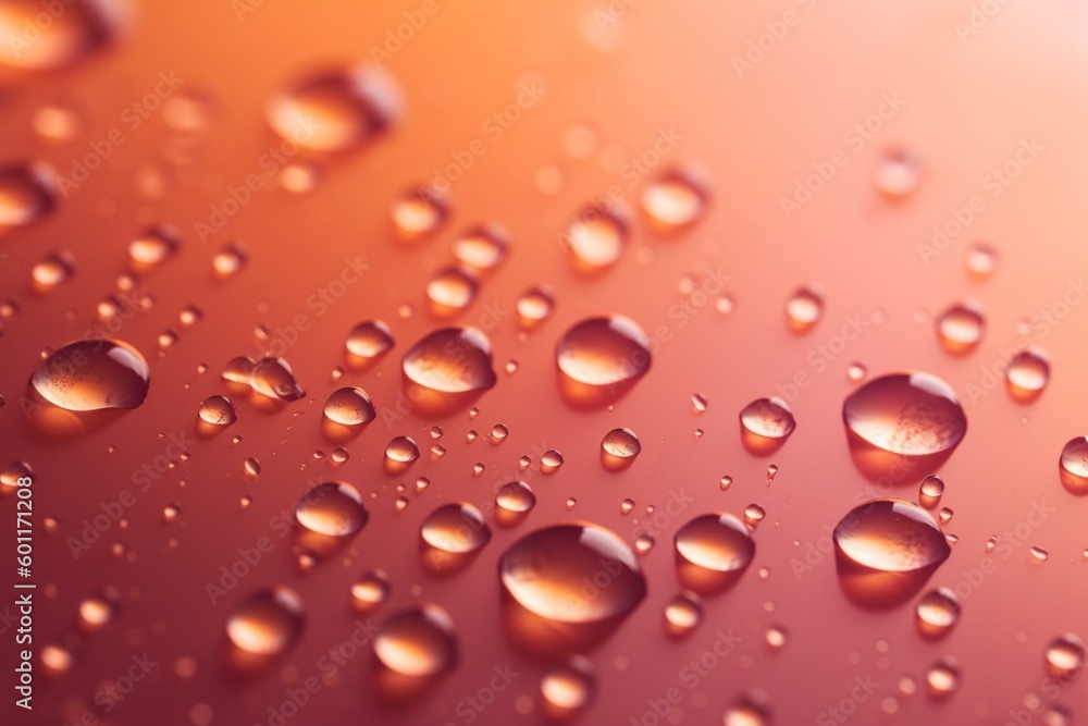 Background with dew drops in orange and pink hues. Generative AI