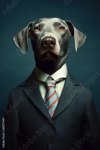 Dog wearing a suit. Generative AI. Dog, suit, tie. Business dog.  © Paola