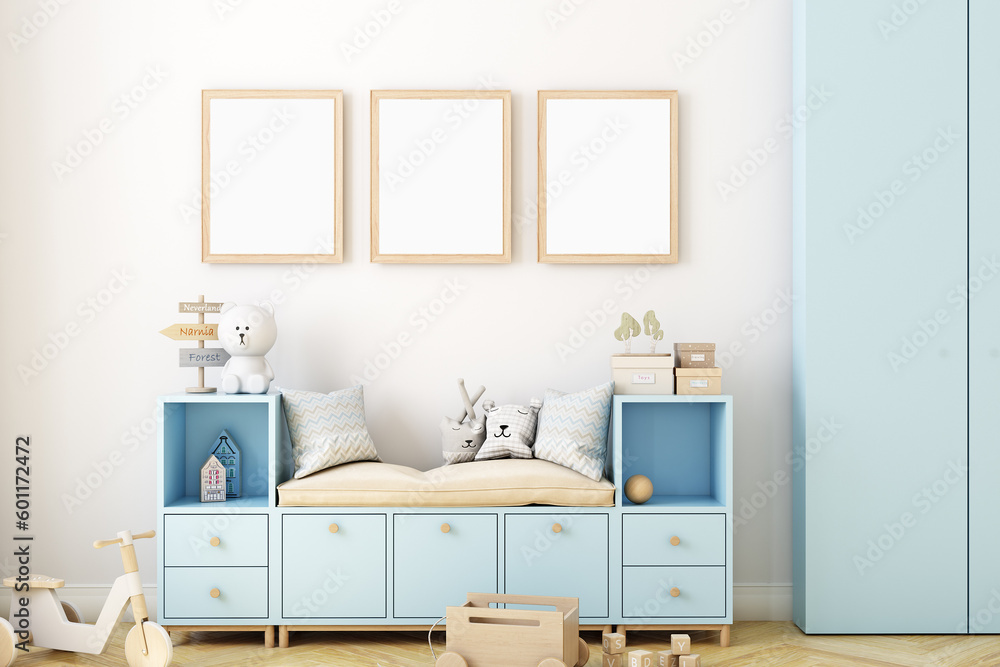 Boho baby room mockup frame, 3D render
Boho baby room mockup frame, 3D render