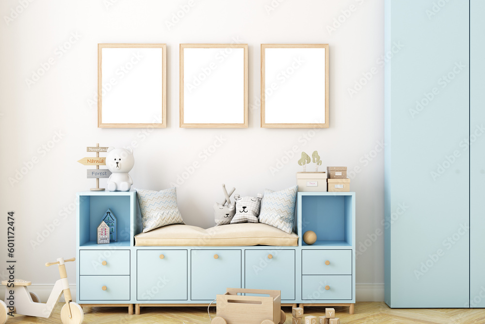 Boho baby room mockup frame, 3D render
Boho baby room mockup frame, 3D render