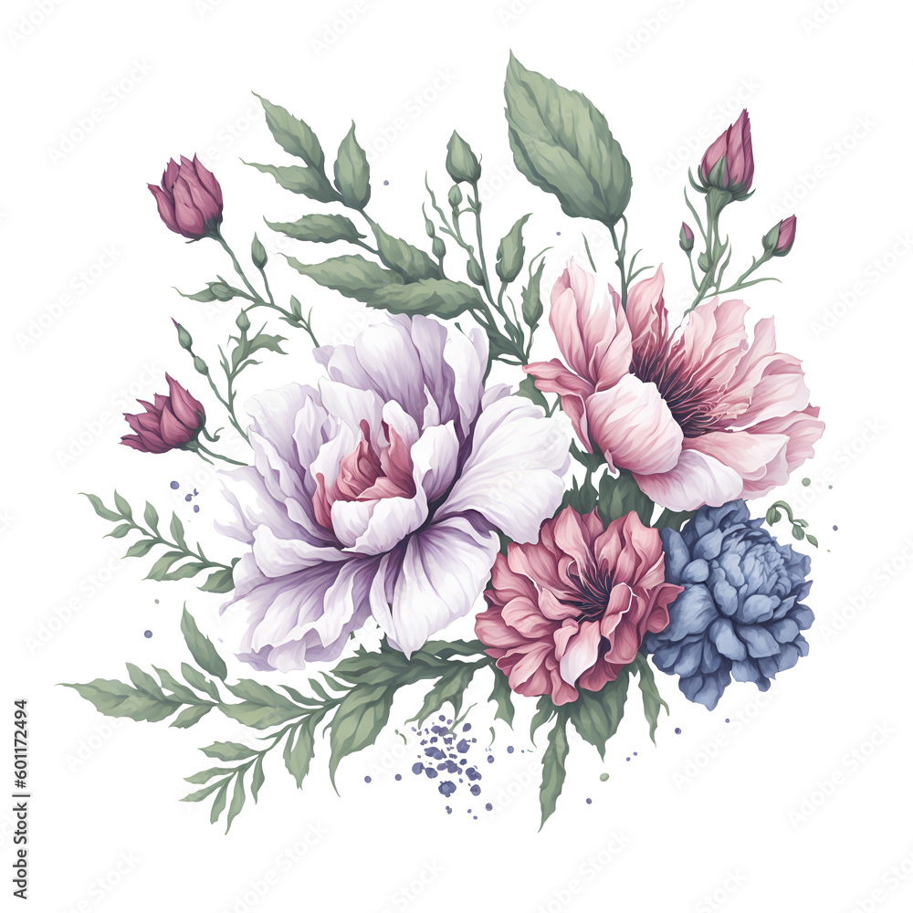 Image of flower in watercolor style, transparent background, PNG (Generative AI) Image of flower in watercolor style, transparent background, PNG (Generative AI)