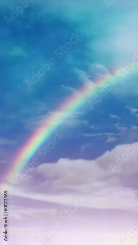 Vertical video Rainbow in cloudy sky timelapse loop, seamless looping animated background motion backdrop sky and clouds, beautiful weather