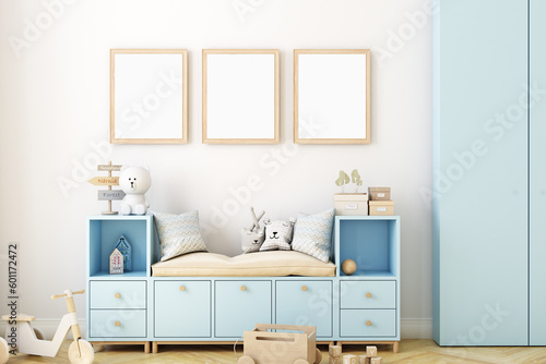 Boho baby room mockup frame, 3D render	
