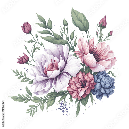Image of flower in watercolor style, transparent background, PNG (Generative AI)