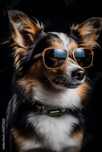 a brutal dog with glasses on a black background in the studio. the image was created using artificial intelligence.AI generated © КРИСТИНА Игумнова