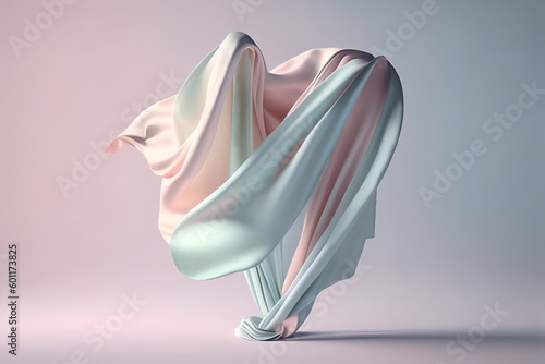 Pastel blue pink silk cloth floating flying in the air. With copy text space. Mock up template for product presentation. 