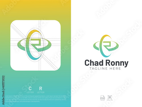 Letter CR monogram initial logo, geometric, modern, gradient, grid logo