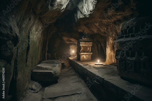 Underground burial chamber. Generative AI