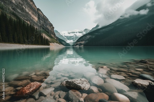 Nature's beauty in stunning Lake Louise, nestled in Banff National Park. Generative AI © Saffron