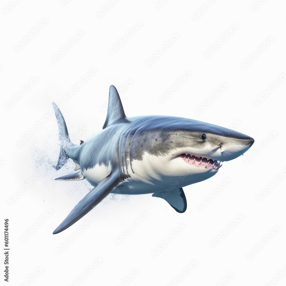 White shark isolated on white created with Generative AI White shark isolated on white created with Generative AI