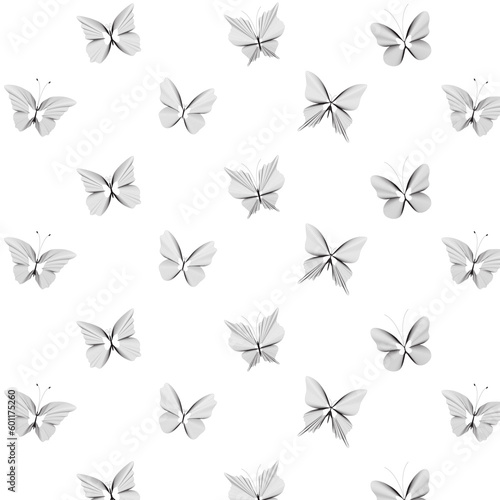 Seamless pattern Butterfly consisting of wireframe lines. Glowing structure. Retro futuristic design element. Psychedelic vector illustration Isolated on white background