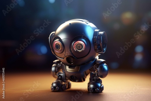 Adorable metallic toy robot, rendered in 3D. Generative AI © Halcyon
