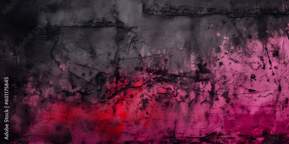 black red rough surface, old concrete wall, pink magenta grunge cement background, panoramic wide banner . Generative AI  