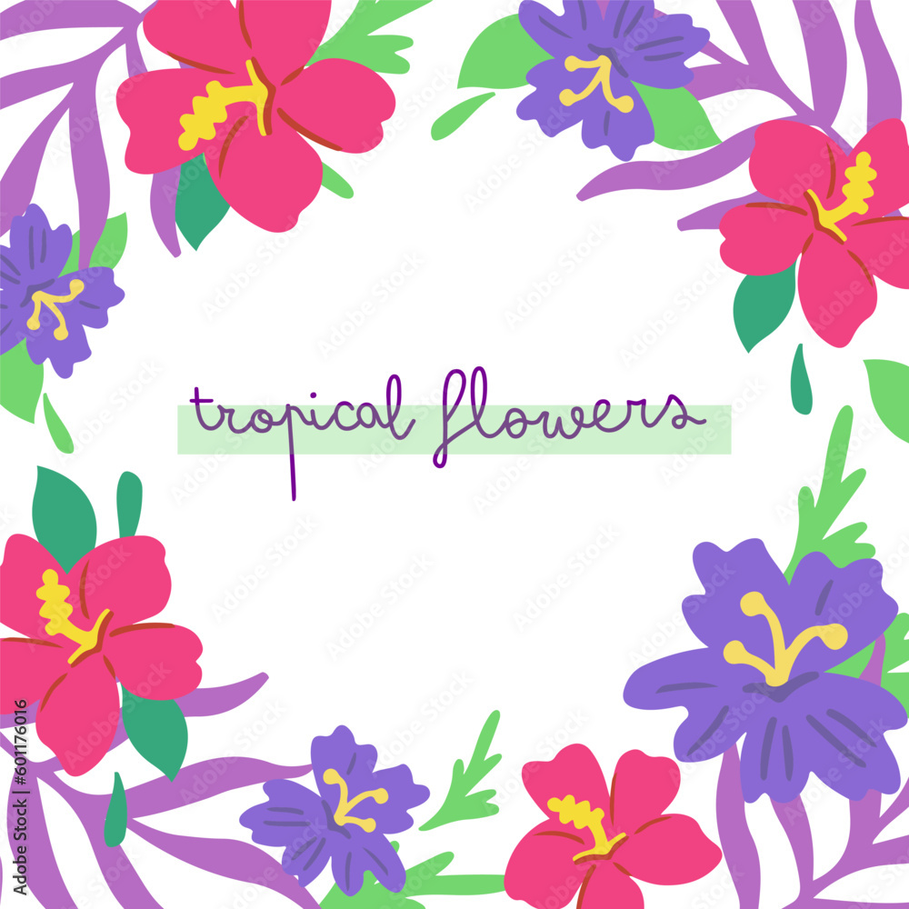 Tropical floral frame illustration with text space. Vector illustration for gritting cards and invitations