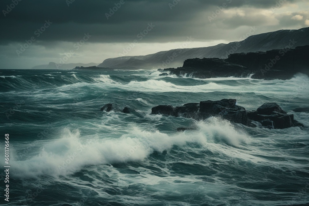 Beautiful stormy seascape of Islandia, Norway. Generative AI