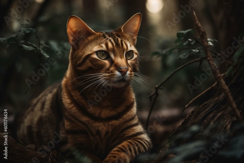 Toyger feline in the forest. Generative AI