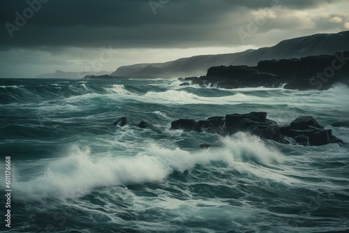 Beautiful stormy seascape of Islandia, Norway. Generative AI