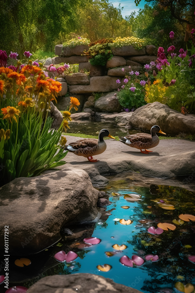 Beautiful Pond Full Of Ducks And Flowers Rocks Water Colors All Is beautiful-pond-full-of-ducks-and-flowers-rocks-water-colors-all-is