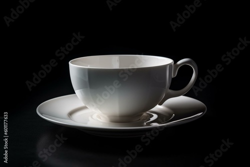 White isolated coffee cup with saucer. Generative AI