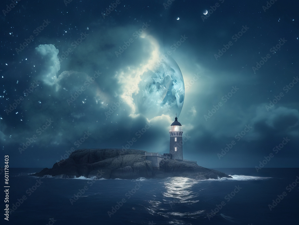 Lighthouses in moonlight generative ai