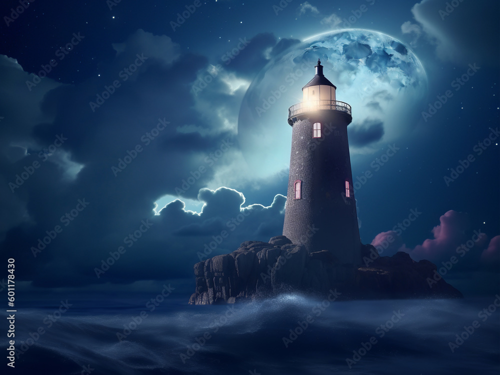 Lighthouses in moonlight generative ai