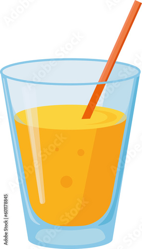 Illustration glass of orange juice with straw png