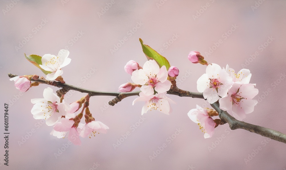  a branch of a tree with pink and white flowers on it.  generative ai