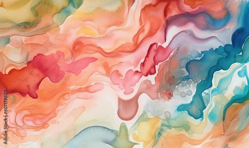  an abstract painting with different colors of paint and watercolors.  generative ai