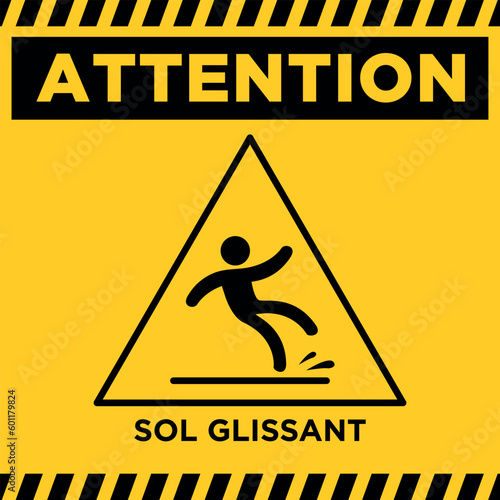 caution or danger wet floor in french attention sol glissant

