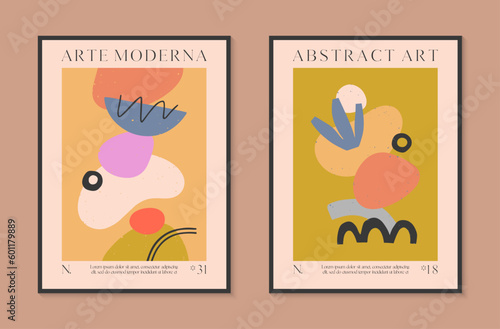 Art modern vector posters with hand drawn organic shapes textures and doodles.Trendy contemporary illustrations for prints flyers banners invitations branding design covers home decor