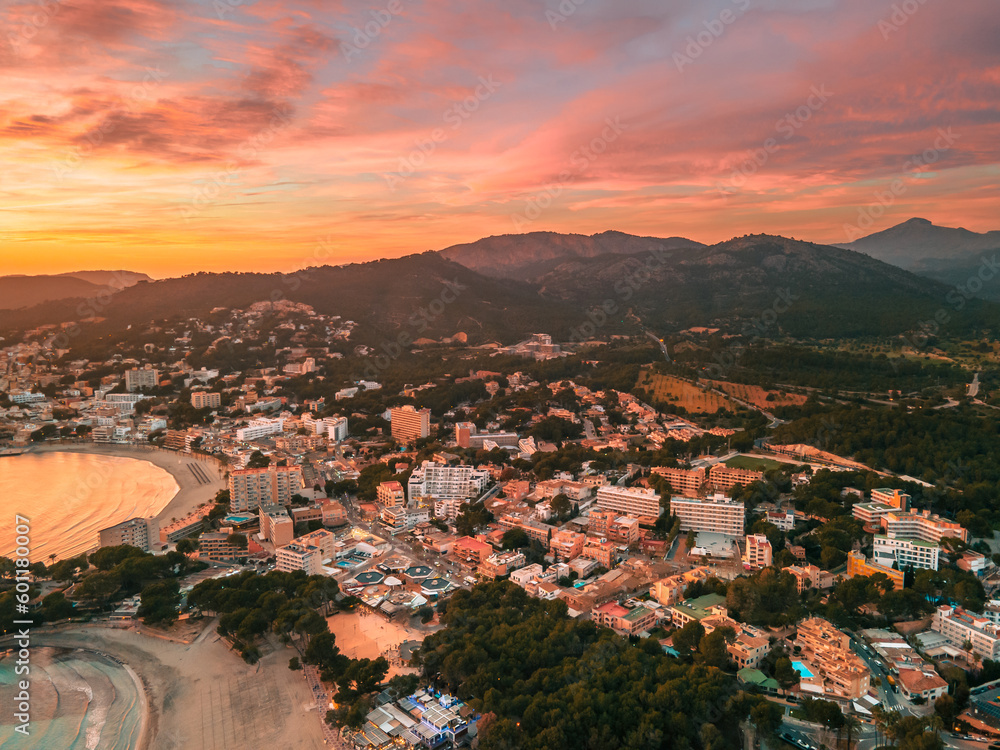 Peguera at Sunset, Drone Photo, Mallorca, Spain
