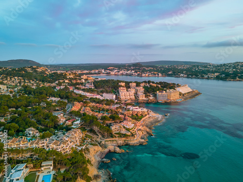 Santa Ponsa colorful Sunset, Mallorca Drone Aerial Photo photo