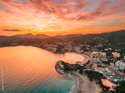 Peguera at Sunset, Drone Photo, Mallorca, Spain
