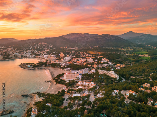 Peguera at Sunset, Drone Photo, Mallorca, Spain photo