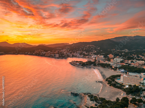 Peguera at Sunset, Drone Photo, Mallorca, Spain