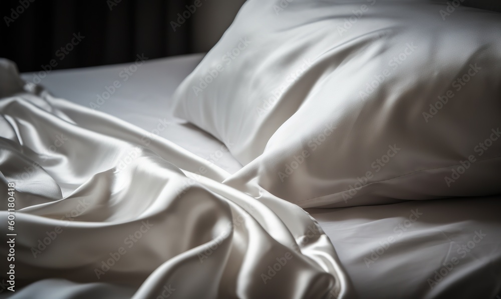 Naklejka premium a bed with a white comforter and a white pillow. generative ai