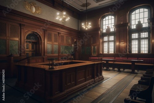 View of a courtroom from a particular angle. Generative AI