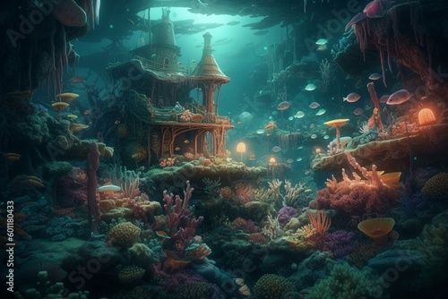 Artistic creation of an enchanting underwater world with a cartoonish style  ideal for wallpaper  storytelling and design. Generative AI